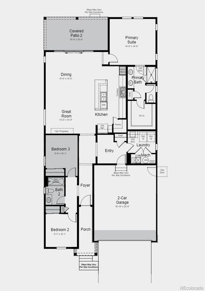 Structural options added include: bedroom 3, 8x12' sliding door to covered outdoor living, 2' garage extension.