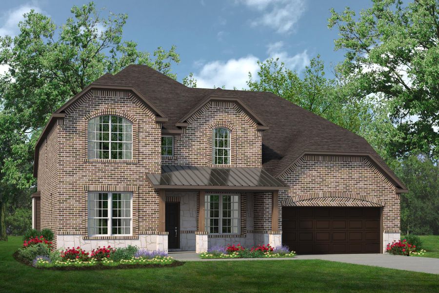 Elevation E with Stone | Concept 3218 at Belle Meadows in Cleburne, TX by Landsea Homes