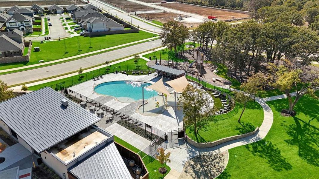 Community Center pool, clubhouse, playground and sidewalks