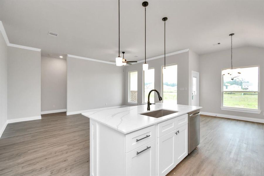 Open concept kitchen with kitchen island