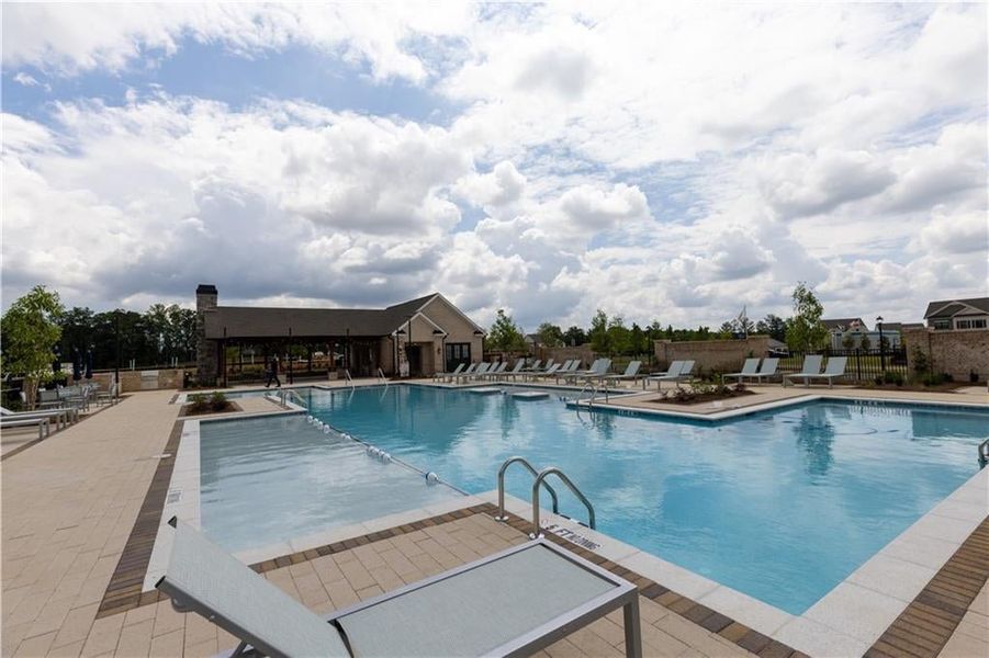 View of swimming pool with a patio