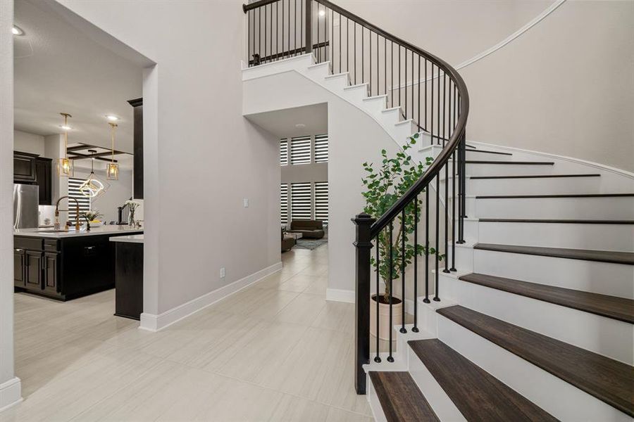 Spiral staircase with wood steps