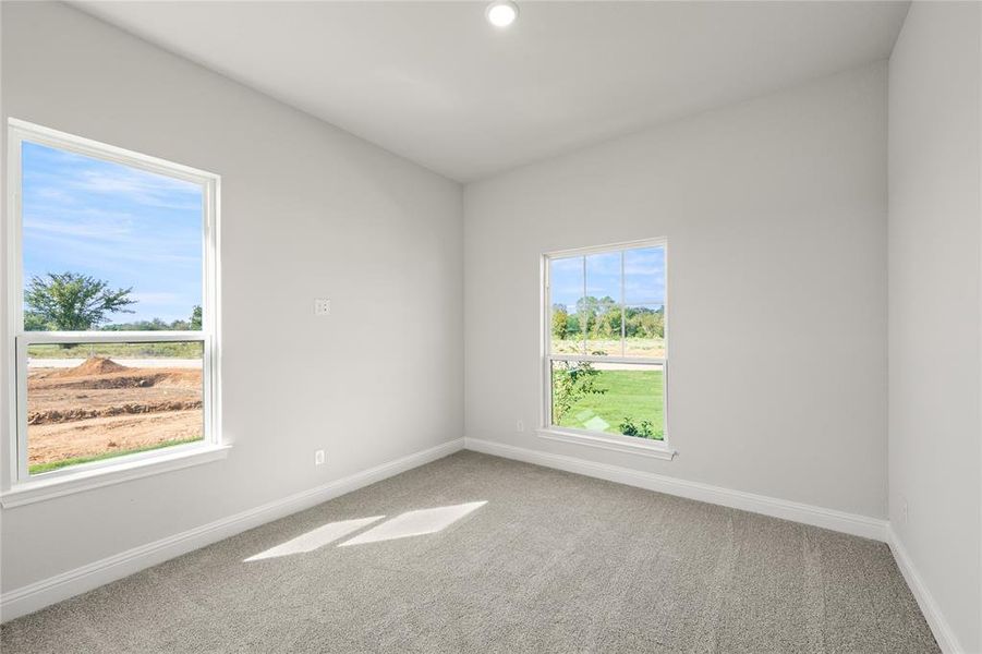 Spare room featuring a healthy amount of sunlight and carpet flooring