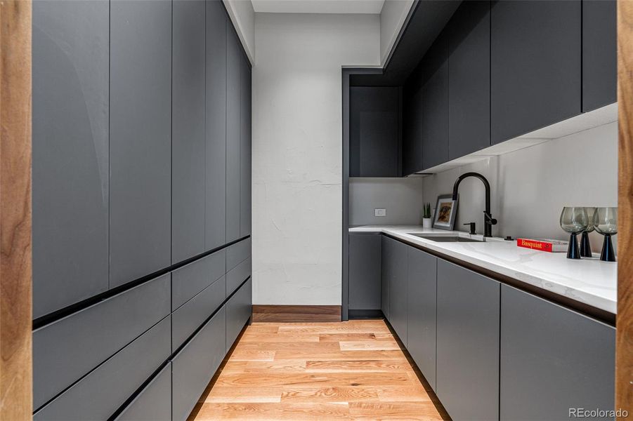 Pantry: Built-in custom cabinetry and additional sink