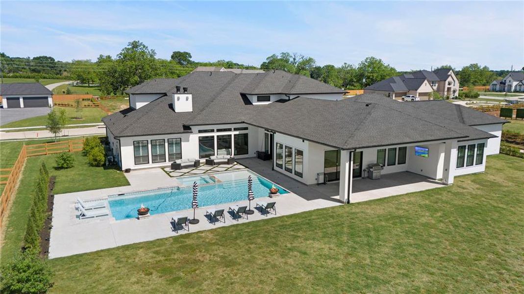 Aerial view from the back of the home.