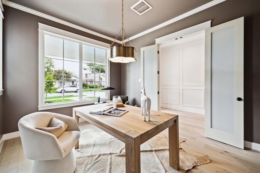 Another view of the study with French doors that allow for this space to function as a great home office. There is also a closet and access to a full bath, so this room could also be utilized as a 1st floor guest room when needed.