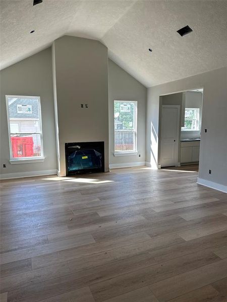 Vaulted ceiling with gaslog fireplace