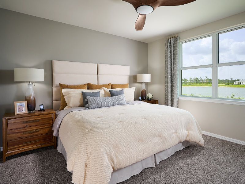 Primary bedroom modeled at Crescent Lakes at Babcock Ranch