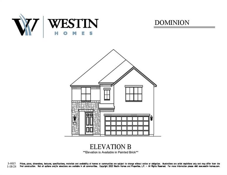 Westin Homes NEW Construction (Dominion, Elevation B) CURRENTLY BEING BUILT. Two story. 4 bedrooms. 3.5 baths. Spacious island kitchen open to Family room and informal dining room. Primary suite with large walk-in closet and Study. Three additional bedrooms and spacious game room upstairs. Covered patio and attached 2 car garage.