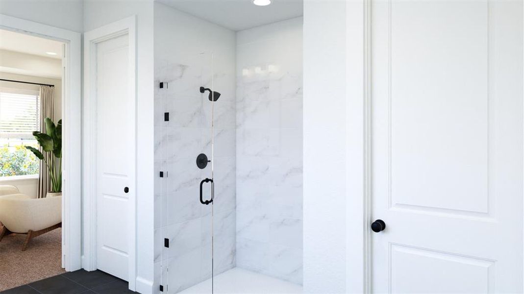 Along with a wonderful soaking tub, your new owner's bath features a dreamy oversized walk in shower.  VIRTUALLY STAGED RENDERING