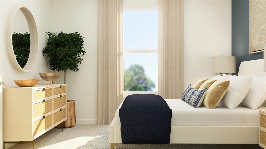 Carpeted bedroom with multiple windows