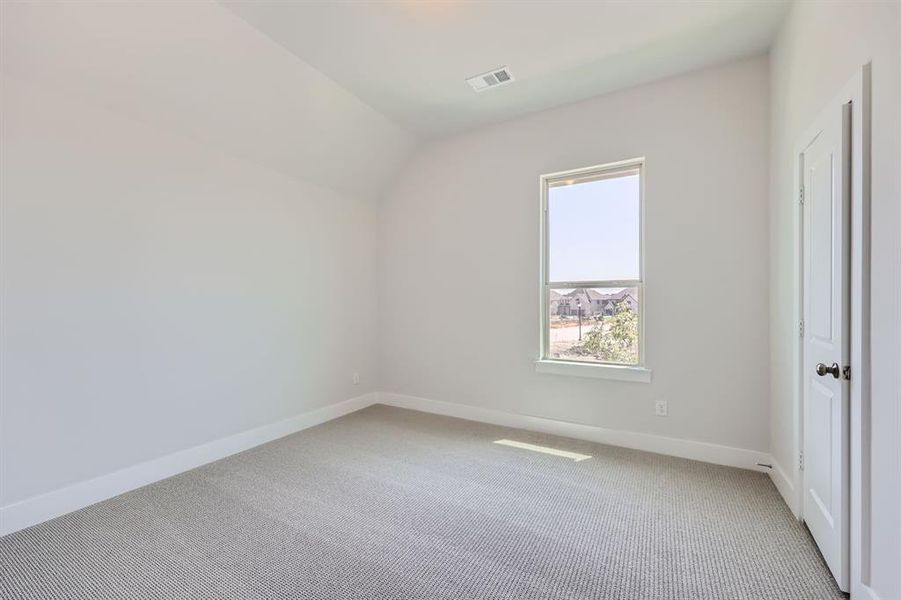 Bonus room with carpet floors and vaulted ceiling