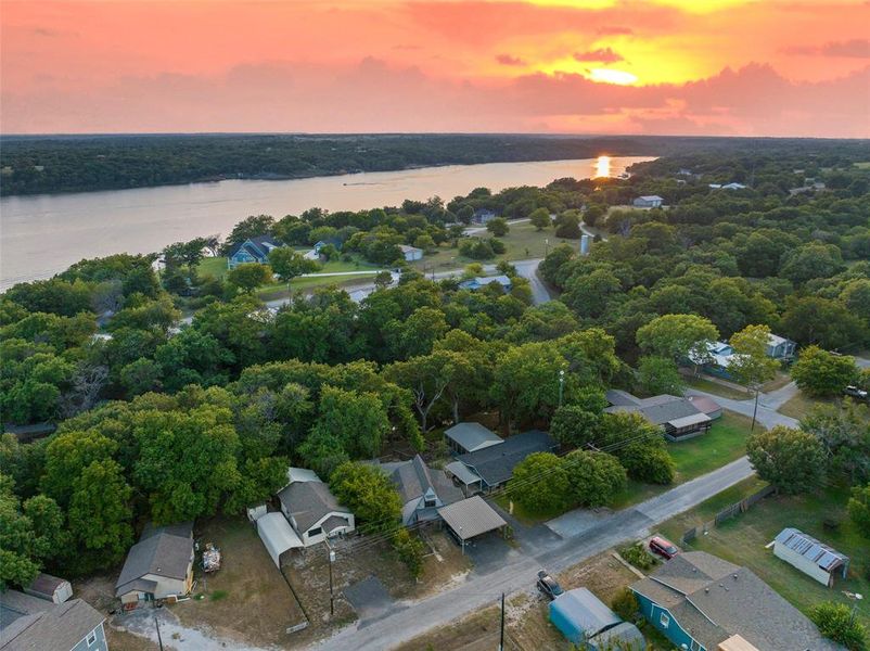 Aerial view at dusk with a water view