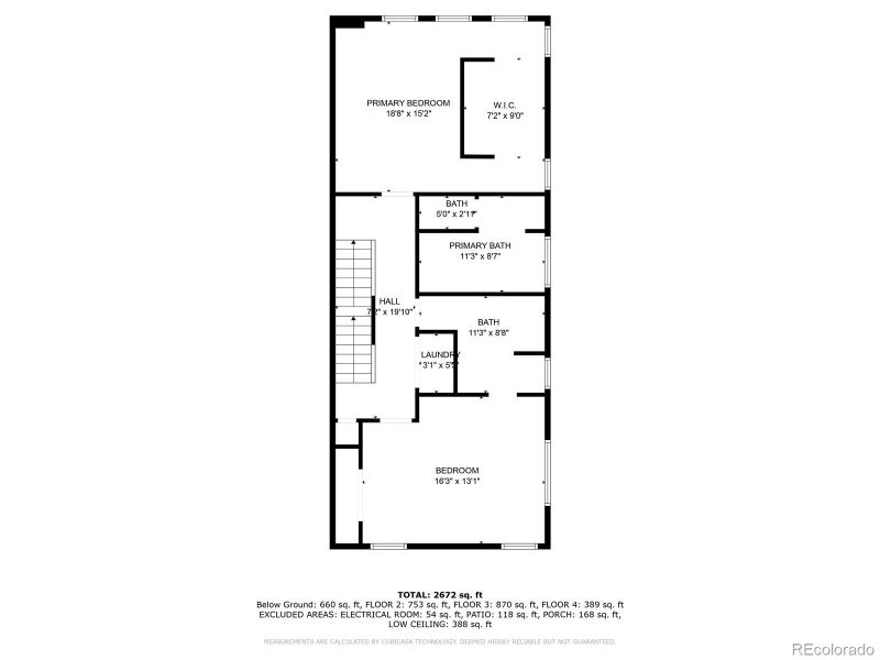 Upper level floor plan with approximate