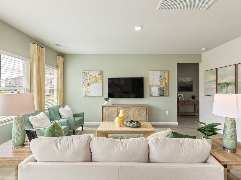 Living area in the Chatham floorplan at a Meritage Homes community in Angier, NC.