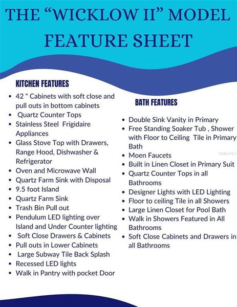 WICKLOW II KITCHEN & BATHS FEATURE SHEET