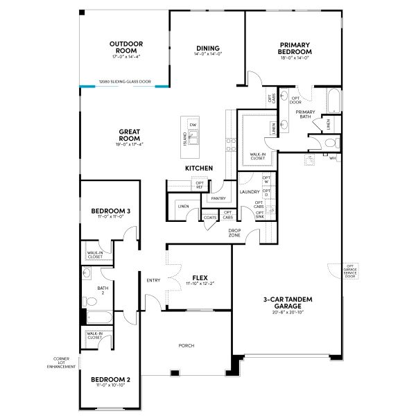 Floor 1: Sliding Glass Door Option