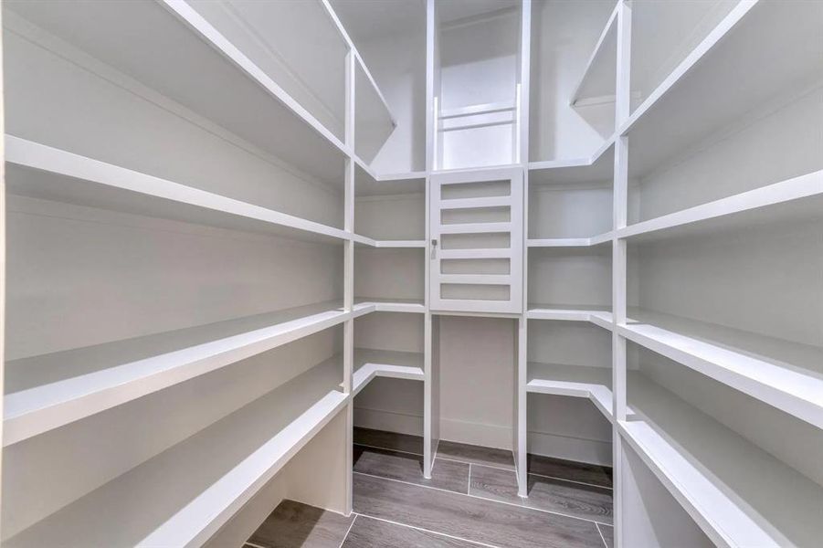 View of pantry with a spice rack behind that tiny door