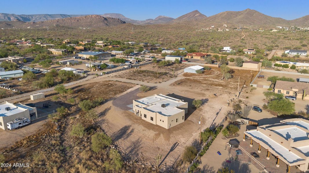 Drone view looking northeast