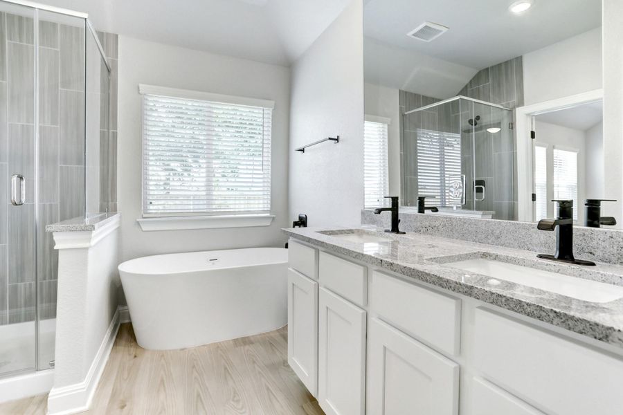 Spa-like soaking tub and separate shower in the master bathroom