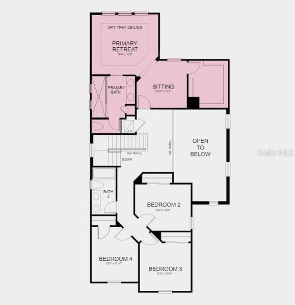 Second Floor Plan - Structural options added include: primary suite with a sitting room, and outdoor kitchen rough-in only