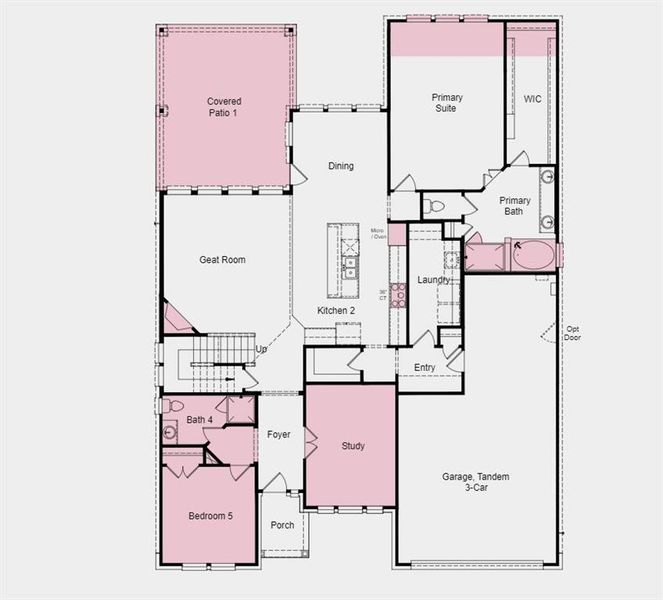 Structural options include: Bed 5 with bath 4, extended owner's suite with drop in tub, study in place of dining, covered outdoor living 1, gourmet kitchen, and media room.