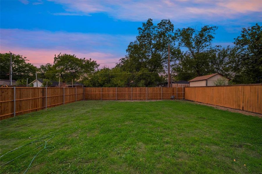 View of yard at dusk