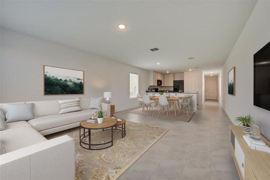 Living room featuring light tile patterned flooring