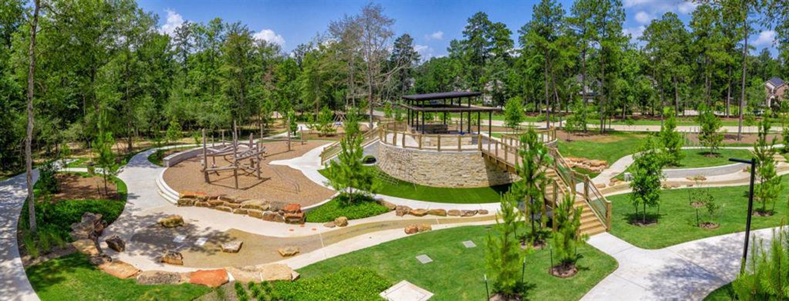 The Woodlands Hills is a 2,000-acre forested master planned community, featuring 112 acres of open space, 20 neighborhood parks, and a 17-acre Village Park. The community will also include an extensive amount of trails for hiking and biking, in addition to dedicated bike lanes.