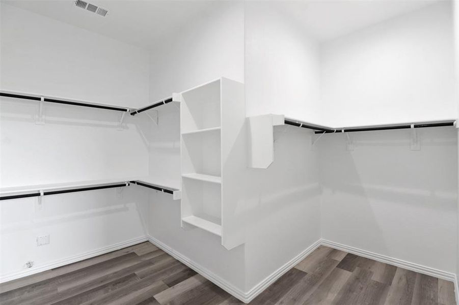 Spacious closet with hardwood / wood-style flooring