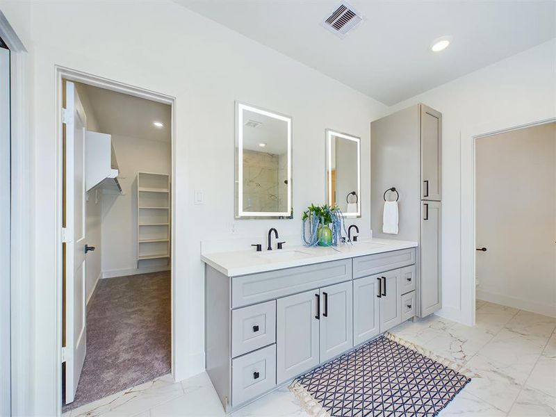 Second Floor Primary Bathroom- Double Vanity and Closet Entry