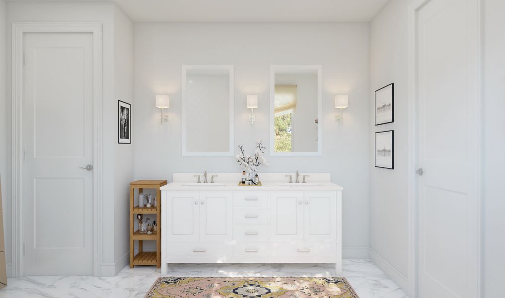 Luxurious primary bath with dual sinks