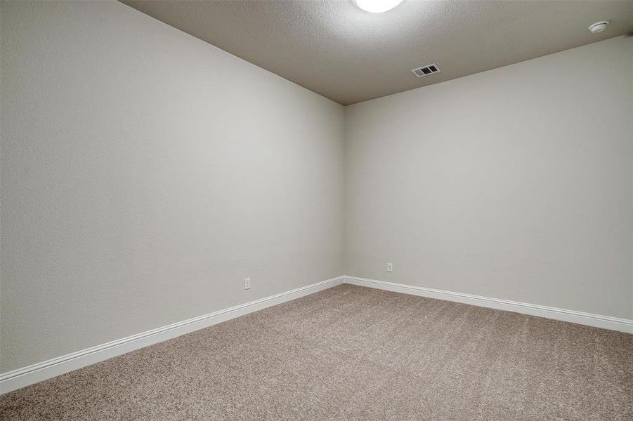 Carpeted empty room featuring a textured ceiling