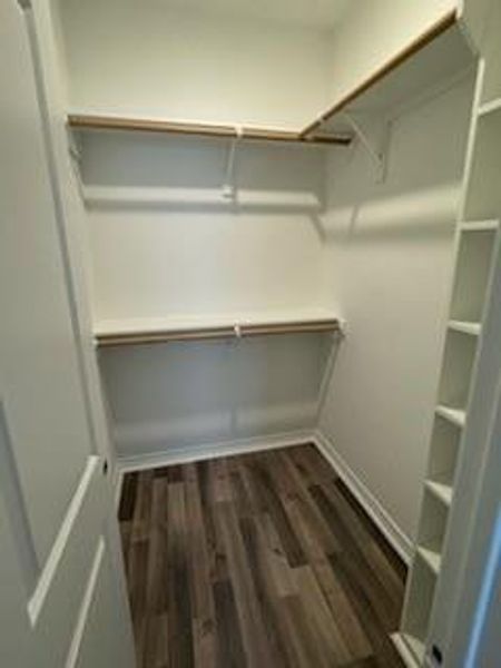 Walk in closet with shelves in primary bedroom