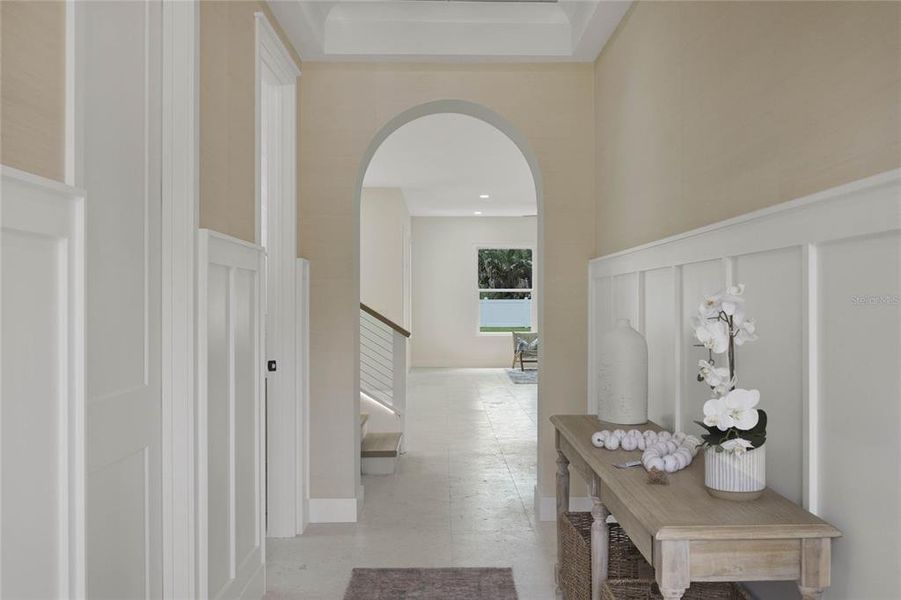 Arched entrance to main living area.