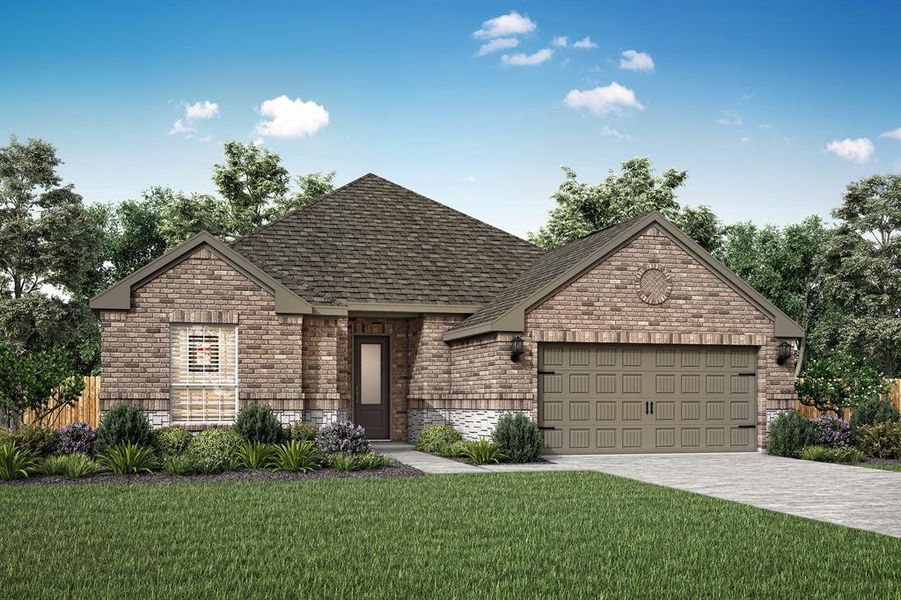 The Houghton floor plan has four bedrooms, one functioning as a flex room, a covered porch, a laundry room and a huge covered back patio.  Actual finishes and selections may vary from listing photos and rendering.