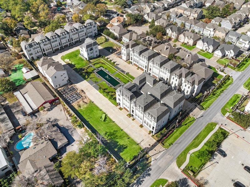 An aerial view of the beautiful community. Notice all of the green space compared to communities surrounding it.