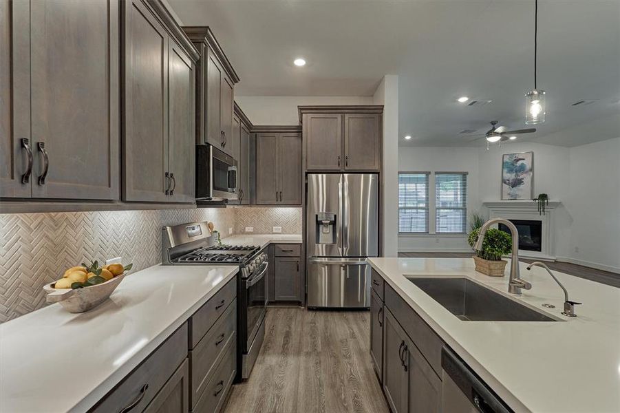 Storage and cabinets are bountiful in this kitchen, including a walk-in pantry - a place for everything! Note the stainless appliance package - refrigerator included!