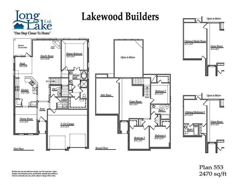Plan 553 features 5 bedrooms, 3 full baths, 1 half bath, and over 2,400 sqft of living space.