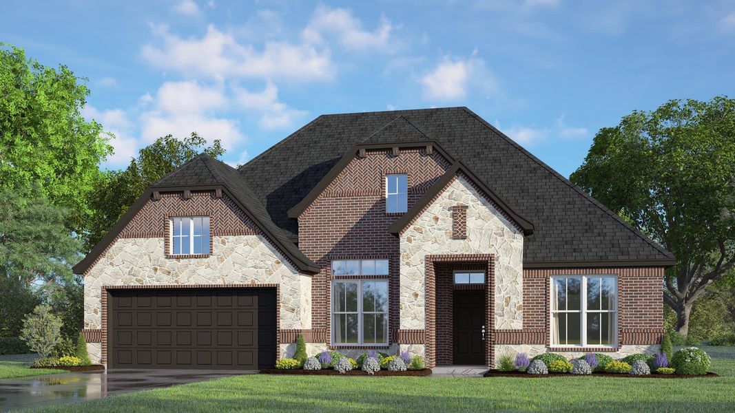 Elevation C with Stone | Concept 2464 at Redden Farms in Midlothian, TX by Landsea Homes