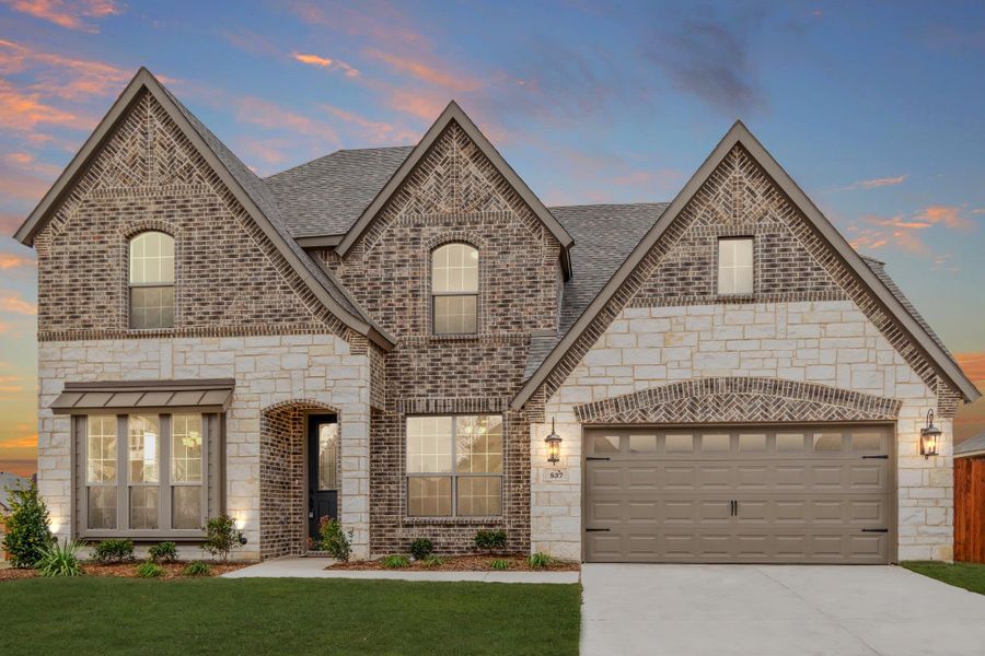 Elevation D with Stone | Concept 3218 at Belle Meadows in Cleburne, TX by Landsea Homes