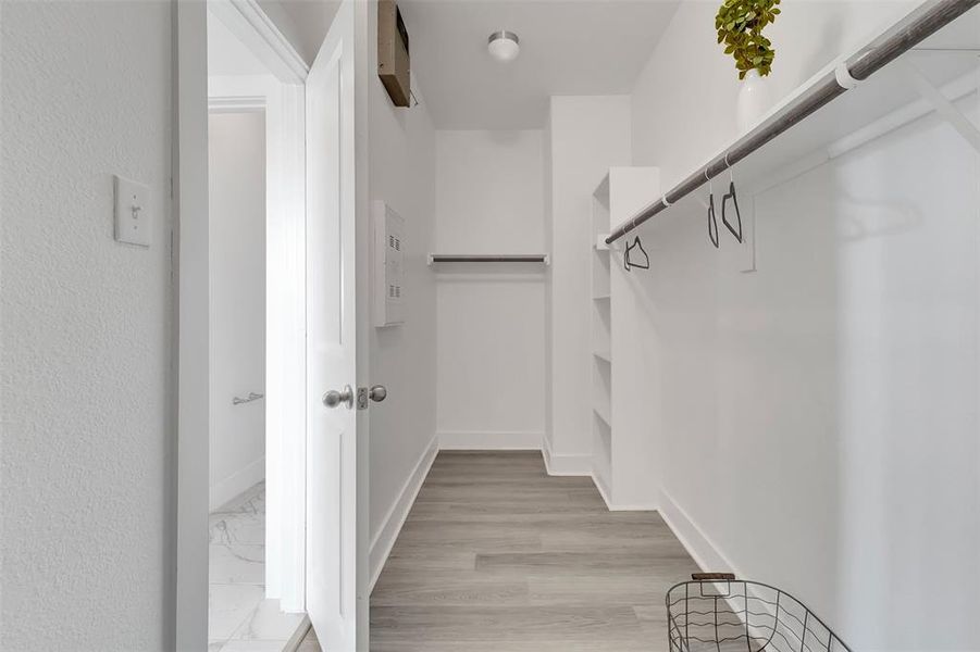 Spacious closet with light wood-type flooring