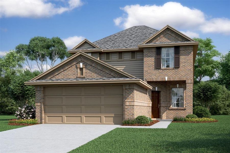 Charming Wilmington II home design by K. Hovnanian® Homes with elevation C in beautiful The Landing at New Caney. (*Artist rendering used for illustration purposes only.)