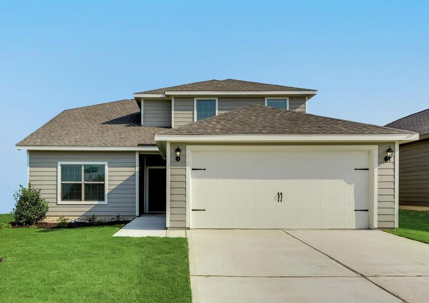 The front exterior of the Cypress plan has beautiful light gray siding.