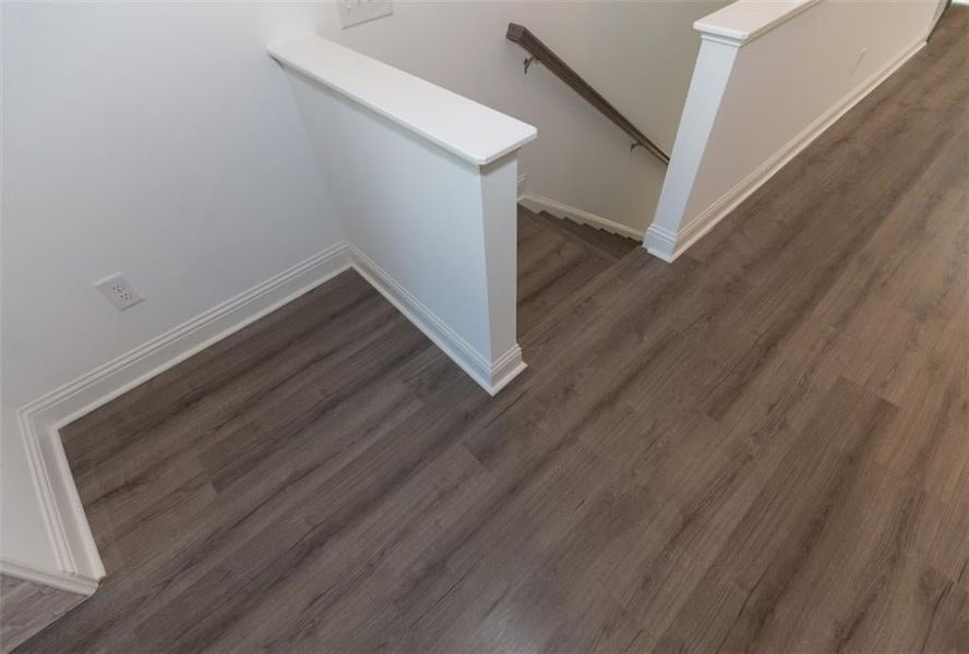 Details with dark hardwood / wood-style flooring