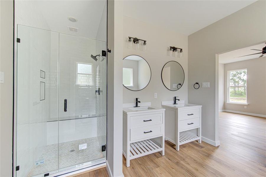 Primary bath with separate vanities