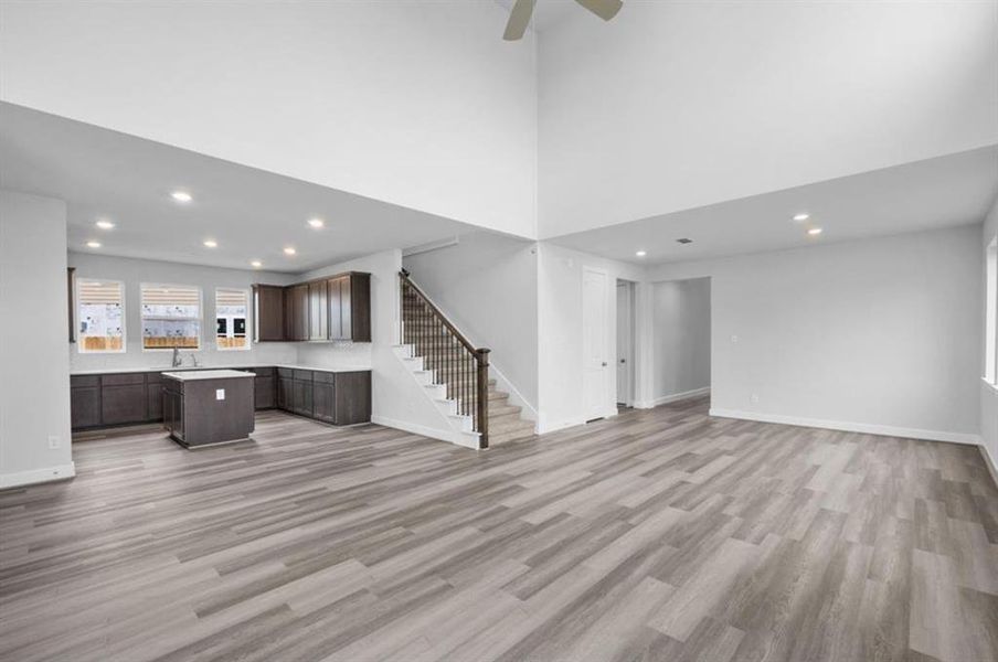 Family Room + Kitchen + Stairway