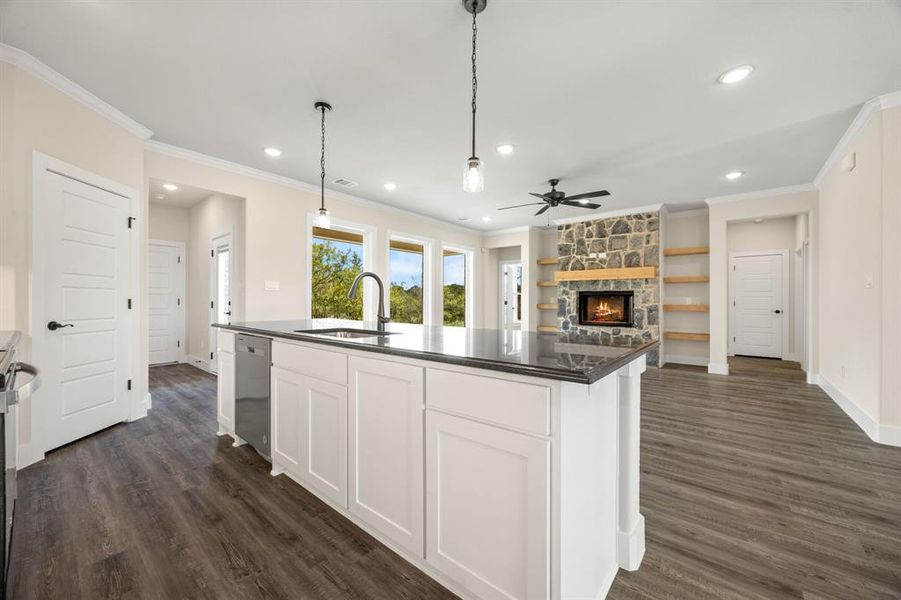 Kitchen looking towards living area