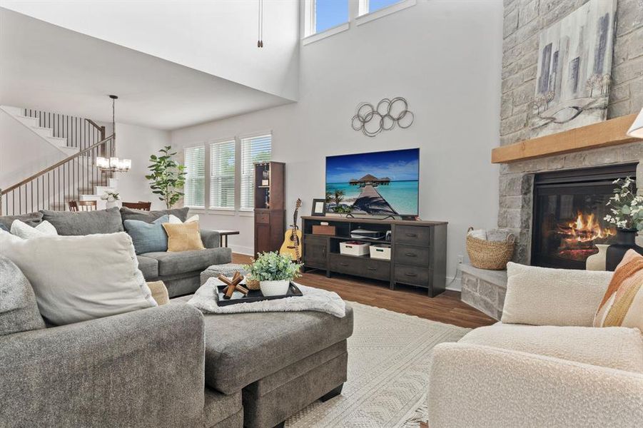 Imagine cozying up to the gas fireplace with raised hearth.