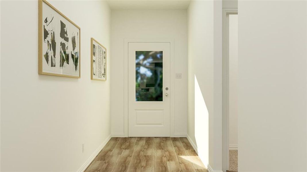 Hall featuring light wood-type flooring